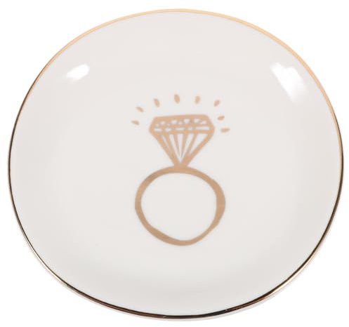 WHAMVOX Bandeja Decorativa De Cerámica Bordes Dorados Para Joyas Organizador De Anillos y Aretes Plato De Almacenamiento Para Mesas De Noche y Vitrinas De Joyería