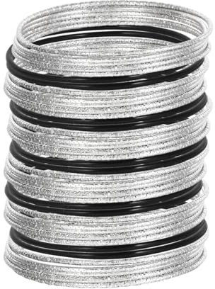 Eigso 25 Pcs Multilayed Stackable Textured Armbänder Armreifen für Frauen Männer Vintage Schwarz Silikon 80er Jahre Jelly Armband für Madonna Frauen Männer