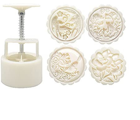 Mains sur le moule de gâteau de lune Moule à gâteau de lune 150g avec 4 pièces, imprimé de fleurs pressé à la main, moule à pâtisserie, bricolage