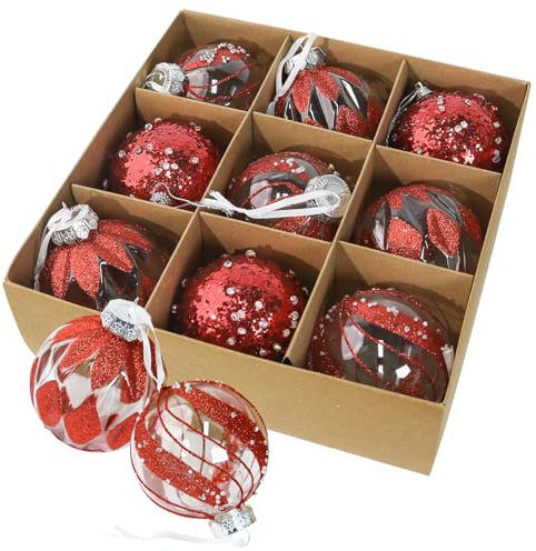 Weihnachtskugeln Christbaumkugeln Christbaumschmuck Christmas Decorations Weihnachtsbaumkugeln Weihnachtskugel Kunststoff Plastik Rot 9set 8cm