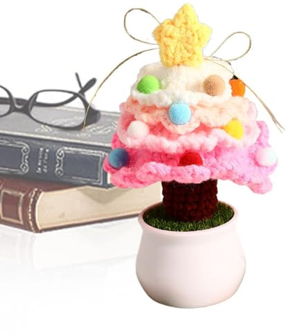 Liakyunf Albero di Natale lavorato a maglia, ornamento creativo lavorato a maglia, fiori artificiali all'uncinetto, albero di Natale fatto a mano, ornamenti per albero di Natale per la famiglia