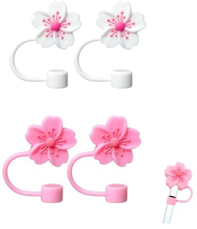 Yuannee Silicone Straw Covers,4 PCS Flower Straw Covers Replacement Silicone Cap Multi Color 10 MM Straw Cover Sap Cute Reusable Straw Leak Stopper Compatible with Stanley Cup