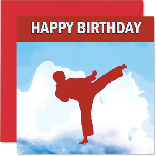 Stuff4 Karate Sport - Biglietto di auguri di compleanno per ragazzi, figlio, fratello, nipote, zio, cugino, 145 mm