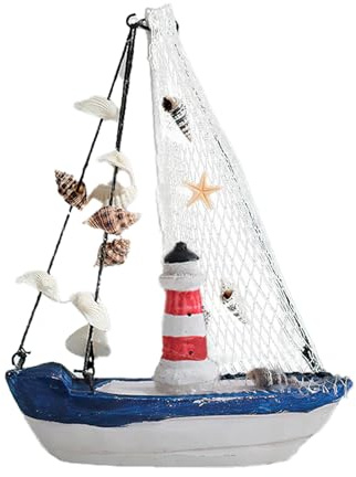 Molyorch Leuchtturm Nautische Deko, Modellschiff Segelyacht, Yacht Schiff Boot Höhe mit Mast ca.19.5 cm, perfekt für Maritime Dekorationen