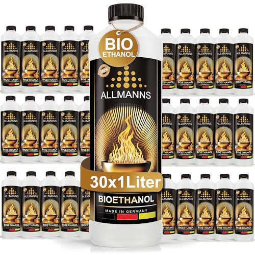 Allmanns Bioethanol 30 x 1l 100% | Bio Ethanol 100 Prozent | Reiner Bioalkohol geeignet für Indoor & Outdoor | ideal für Tischkamin Tischfeuer Kaminofen Feuerstelle Feuersäule