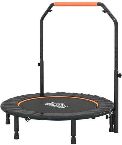 HOMCOM 45 Foldable Mini Trampoline Fitness Trampoline Rebounder for Adults with Adjustable Foam Handle, for Indoors, Outdoors, Cardio Training, Orange
