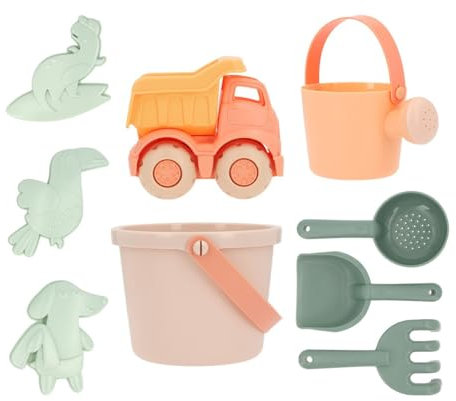 Monnëka Juego de juguetes de playa Pearl | Kit de juego de arena para niños, 6 piezas, incluye cubo, pala, rastello, colador, regadera y camión | Seguridad y diversión perfecta para todos