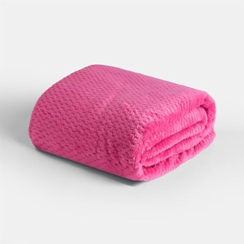 Dreamscene Fleece-Überwurfdecke für Bett, weich, gemütlich, warm, Wabenmuster, große Überwürfe für Sofas, leichtes Kunstfell, Reisebettüberwürfe, King-Size-Größe, Hot Pink, 200 x 240 cm