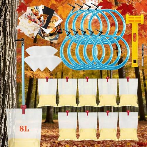Maple Syrup Tree Tapping Kit with 8L Bags, 10 Maple Sap Taps, 10 Bags
