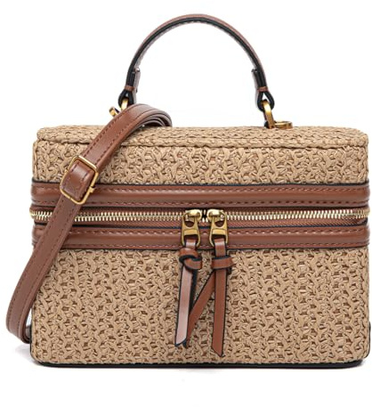 HEGEELAR Classic Straw Satchel Crossbody Purse For Women, Chic Mini Box Purses and Handbags, Women Beach Bag And Top Handle Bags