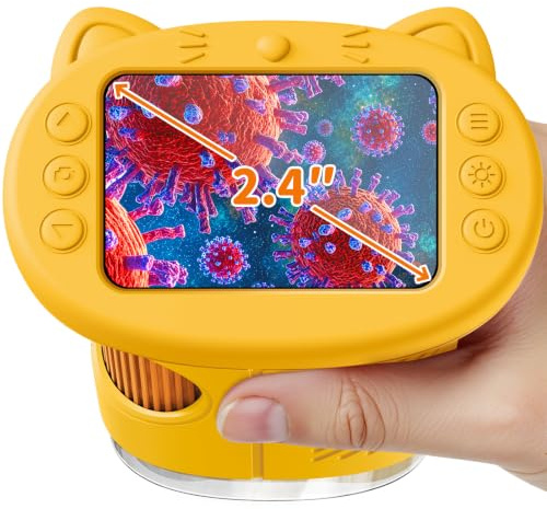 Vorth Mikroskop für Kinder Lupe, 2.4 Größer IPS Bildschirm Digitales Tragbares Taschenmikroskop mit 1000-facher Vergrößerung, Handy Experimente Kindermikroskop Spielzeug ab 3 Jahren - Gelb