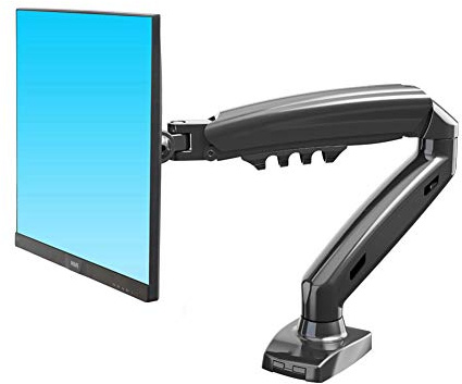 Supporto per monitor PC, ergonomico, altezza assistita, a gas, movimento completo, braccio singolo, supporto da tavolo con morsetto per schermi da 17-27, inclinazione regolabile, rotazione VESA 75 m