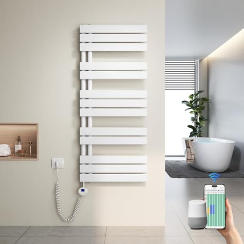 Heilmetz Badheizkörper Elektrisch Heizkörper Bad mit WiFi Digitalem Thermostat Handtuchheizkörper mit Timer-Funktion 1176x500mm 600 Watt für Badezimmer/Wohnzimmer Weiß
