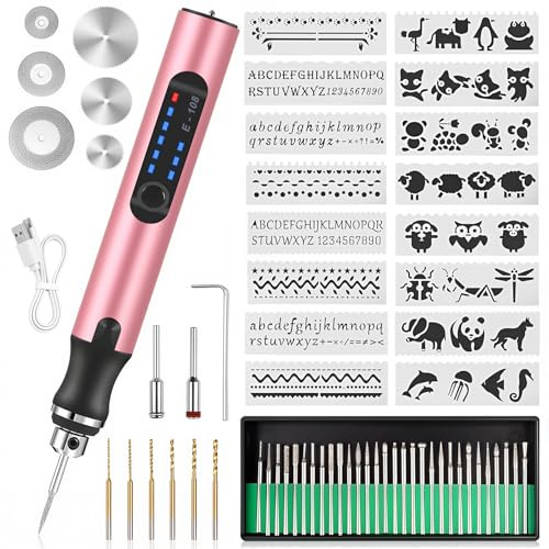 Stylo de gravure électrique pouvant être gravé sur métal, verre, céramique, bois, kit d'outils de gravure avec 16 modèles adaptés pour la création de bricolage, l'artisanat, les accessoires