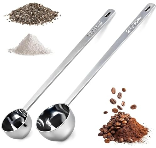 UCFBWO 2 Stück Messlöffel Edelstahl Set, Langer Griff 15ml & 30ml