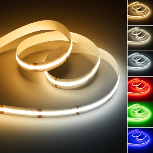 OULARA RGBCCT COB LED Streifen 6M,24V RGB+WW/CW 2700K-6500K Einstellbare Farbtemperatur LED Strip licht,Farbwechselnde led Band für Bar,Party,Spielzimmer(Netzteil und Controller sind nicht enthalten)
