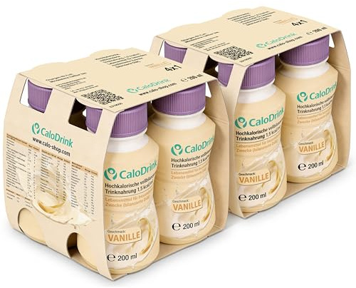 CaloDrink hochkalorische Trinknahrung, Vanille, 8x 200 ml | Vollständig bilanziert, 300 kcal pro Flasche, Astronautennahrung & Trinkmahlzeit zum Zunehmen, Aufbaukost