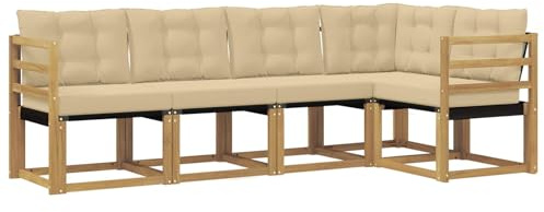 vidaXL Outdoor-Sofagarnitur mit Kissen 5 pcs Weiß und Beige, Moderne Garten-Sofaset, wetterfestes Möbel, Bequeme Liege, stilvolles Outdoor-Sitzen für Entspannung