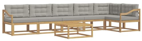 vidaXL Outdoor-Sofagarnitur 7 pcs Weiß und Hellgrau 79 x 79 x 37 cm, Moderne Garten-Sofa-Ecke, wetterfestes Set, modulares Lounge-Möbel, ergonomisch & Akazien-Stil
