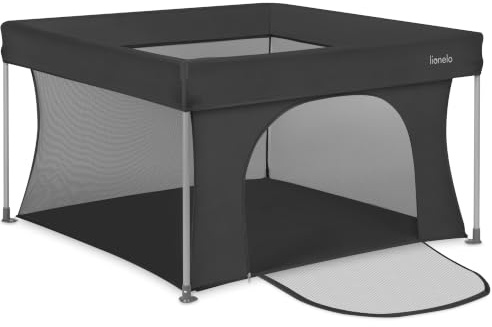 Lionelo Paco Laufstall Baby Faltbar 111 x 111 cm, Kompakter Laufgitter | für Zuhause und Reise, ab Geburt bis 4 Jahre, 4,1 kg, Mit Tragetasche, Netzseiten, Seiteneinstieg, bis 15 kg