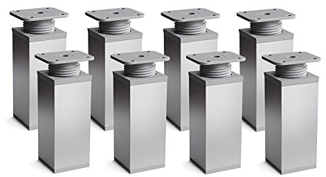 Sossai Höhenverstellbare Möbelfüße MFV1, 8er Set, Aluminium eloxiert, Höhe 80 mm, 40 x 40 mm Vierkantprofil, für Regale und Schränke