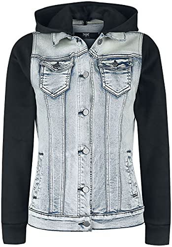 Black Premium by EMP Damen blau-schwarze Jeansjacke mit Sweat-Ärmeln