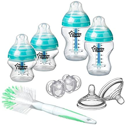 Tommee Tippee Advanced Anti-Colic Newborn Baby Bottle Starter Set, Breast-Like Teat and Heat Sensing Technology, Clear
