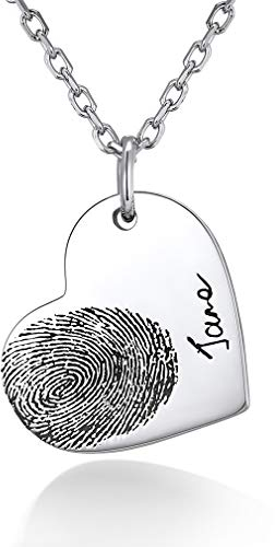 Custom4U 925 Silber Fingerabdruck Herzanhänger Halskette Personalisierte Silberfarbe Anhänger mit Wunschetext Gravur Baby Palmendruck Fußabdruck Gedenkanhänger für Mutter Oma