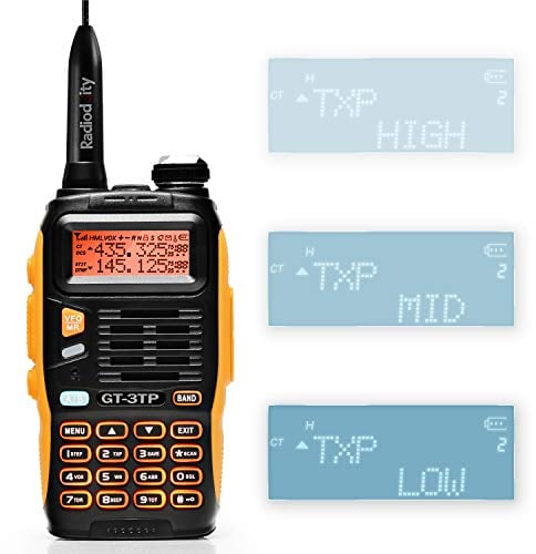 Baofeng GT-3TP Mark III portátil Dual Banda Radio UHF/VHF 144-146/430-440 MHz Radio Tri-Power 8 W/4 W/1 W Walkie Talkie con batería de 1800 mAh, Antena Larga, Cargador de automóvil para Adultos