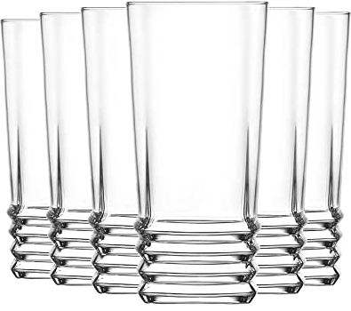 LAV 12x Clear 370ml Elegan Highball Glasses - Tall Hi Ball Glass Water Gin Juice Cocktail Drinking Glassware Tumblers Set