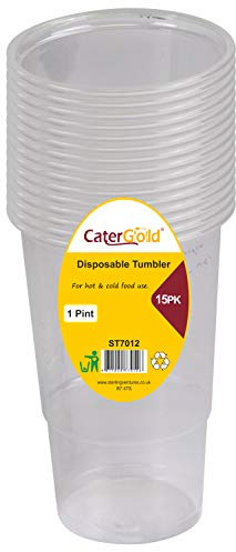 Re-usable Recycleable Clear Plastic Tumbler Cups (1 Pint (560ml)) 15pk