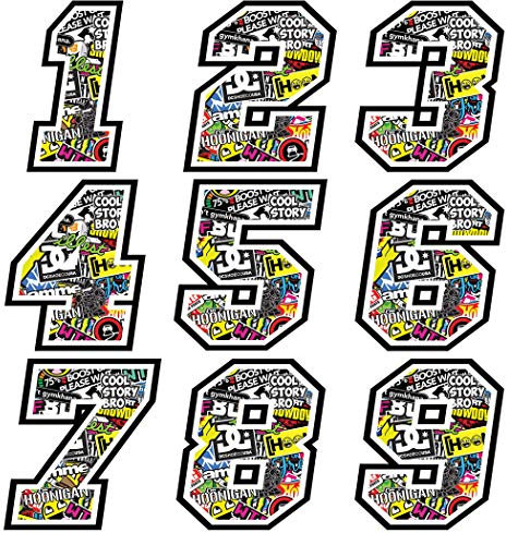Numeri Adesivi Moto Cross - da 3 a 22 cm - STICKER BOMB - Motocross Sponsor Auto Marche Famose