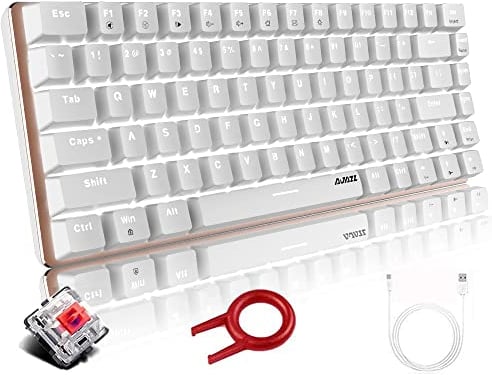 Tastiera meccanica, AK33 Tastiera meccanica per giochi con cavo USB retroilluminata a LED bianco, Tastiera da gioco meccanica compatta a 82 tasti con tasti anti-ghosting (Interruttore Rosso, Bianco)