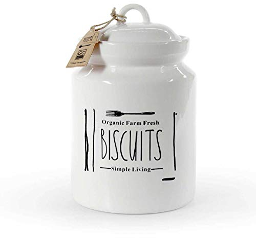 Gicos, Biscottiera Barattolo per Biscotti 15x15x24 cm Muffin Dolci in Ceramica Bianca con Scritte
