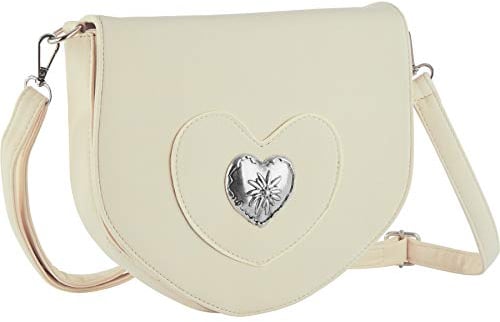 dressforfun 900650 Damen Trachten Handtasche mit Herz Motiv, Schicke Trachtenhandtasche in Wildlederoptik (Beige | Nr. 303265)