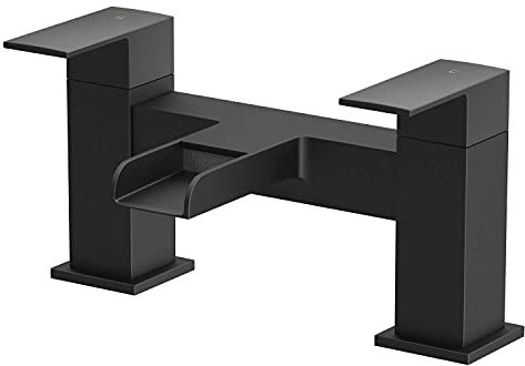 Architeckt® Dakota Bathroom Waterfall Bath Filler Mixer Tap Deck Mounted Square Twin Lever Handle for Bathtub Modern, Matt Black