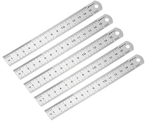 sourcing map Gerade Lineal Metrisch 15cm 6 Zoll 5 Stk. | Edelstahl Messwerkzeug mit hängendem Loch