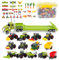 deAO 45 Pezzi Kit per veicoli agricoli, Gioco di Fattoria con Veicoli ad Attrito Set di 4 Trattore con Rimorchi Rimovibili Inclusi, Accessori per Trattori, Camion e Animali da Fattoria, Regali bambini