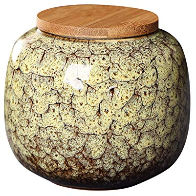 XUDREZ Tea Storage Containers Airtight Tea Caddy Tins, Ceramics Canister Sealed Porcelain Storage Jar for Seed/Coffee and More (Yellow)