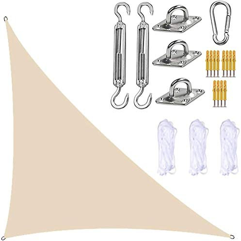 Garden Sail Canopy, Triangle Sun Sail Shade with Fixing Kit, 3 Ropes, Waterproof, UV Block, Right Angle Garden Shade Sails Sunshade Awnings for Outdoor Patios (Beige,3m x 4m x 5m)