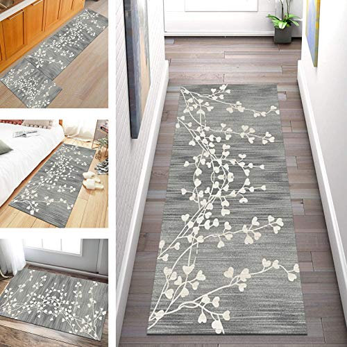 SGLGSTORE Teppich Läufer Flur rutschfest Grau Abstrakt, Modern Korridor Teppichläufer Waschbar Schlafzimmer Wohnzimmer Küchenläufer Polyester Küchenbodenmatte Breite 60cm/ 70cm/ 80cm/ 90cm/ 100cm
