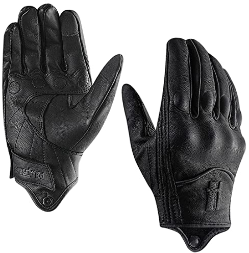 Harssidanzar Damen Vollfinger Ziegenleder Leder Touchscreen Motorradhandschuhe GL016EU,Schwarz, Größe L