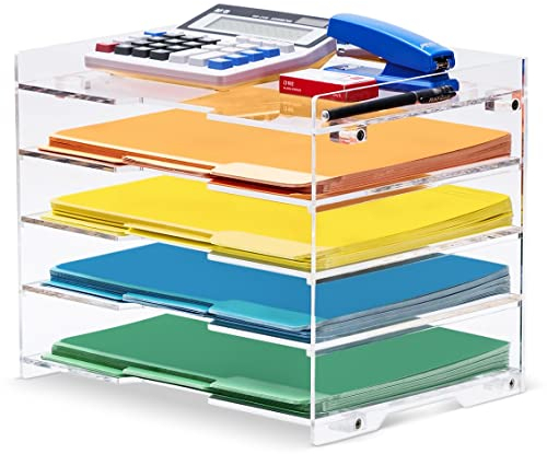 My Space Organizers File Paper Organizer Letter Tray for Desk Office Supplies Folder Accessories Storage, Clear Acrylic, for Home School Desktop Organization