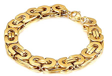 BCughia Herren Armband, Armband Männer Gold Byzantinisch Karabinerverschluss Edelstahl Punk Modedesign Versprechen Armband Herren 210x10mm