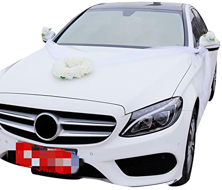 Herbests Autoschmuck Hochzeit, Auto Schmuck Braut Paar Rose Blumendekoration Brautblume Hochzeitsschmuck Auto Wedding Deko Girlande Hochzeitsschmuck Hochzeitsauto,Herz,Weiß