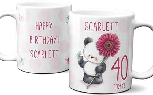 Thoughtful Gifts Cute Teddy Personalised 40th Mug, 40th Birthday Mug, Personalised Mug 40-Year-Old Woman, Personalised Cup 40th Birthday, Personalised Gift 40-Year-Old