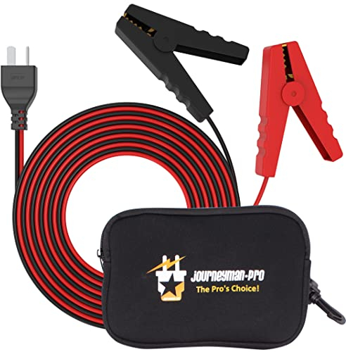 Journeyman-Pro DC Battery Charging Cables T-Type Compatible with Honda Generator 14AWG 15A 12VDC Insulated Clamps 12' Feet Cord RV Plug Replacement for EU1000i EU2000i EU3000i (T-Type Plug 12FT)