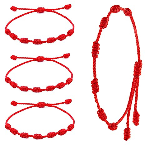 Voarge 4 pezzi braccialetto di filo rosso, filo di rosso regolabile, bracciale a nodo fortunato fatto a mano, per donne uomini amicizia, Corda di cotone