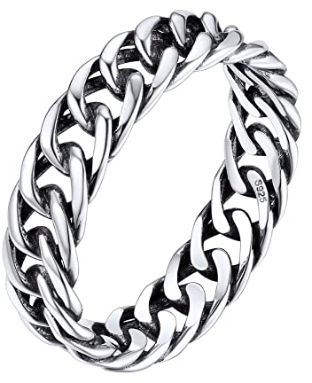 Silvora Herren Damen Ring 925 Stering Silber Kuba Kette Ring Unisex Cuban Link Chain Design Fingerring Vintage Panzerkette Siegelring in Silber Ringgröße 57(18.1) Mode Accessoires