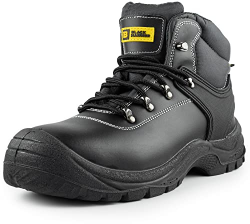 Black Hammer Mens Steel Toe Cap Safety Boots Work Safety Shoes Leather for Protection and Comfort S3 SRC Non-Slip 1700 (10 UK)